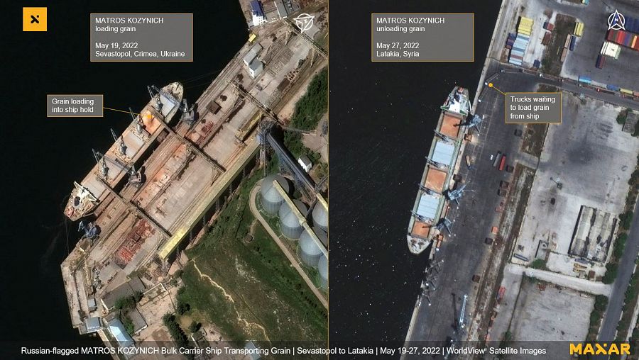 Imágenes de satélite que demostrarían que Rusia está llevando grano desde Crimea a Siria