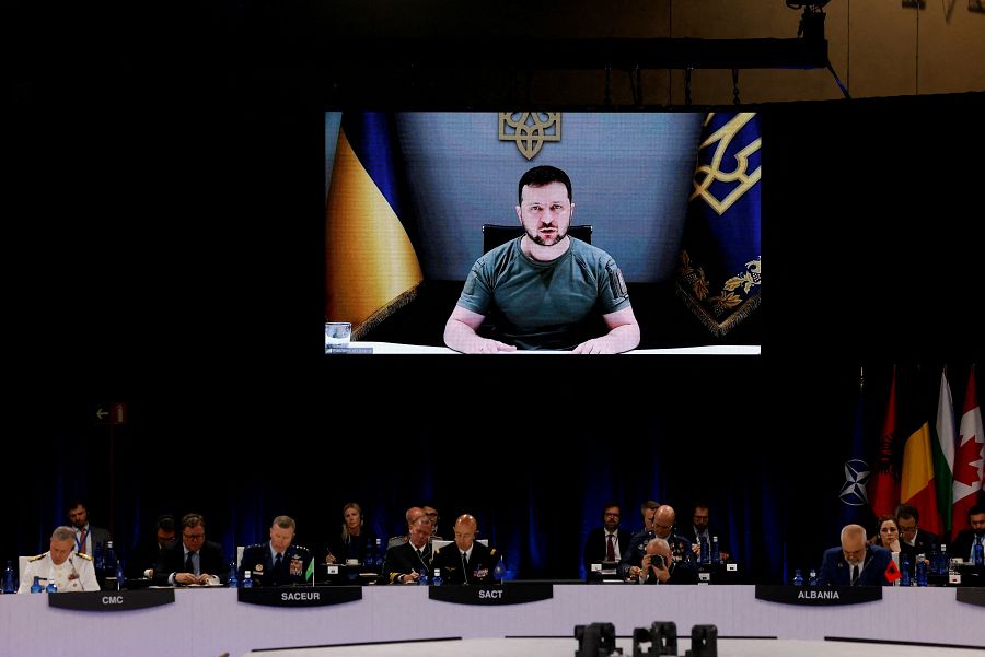 El presidente Ucrania, Volodímir Zelenski, durante la cumbre de la OTAN