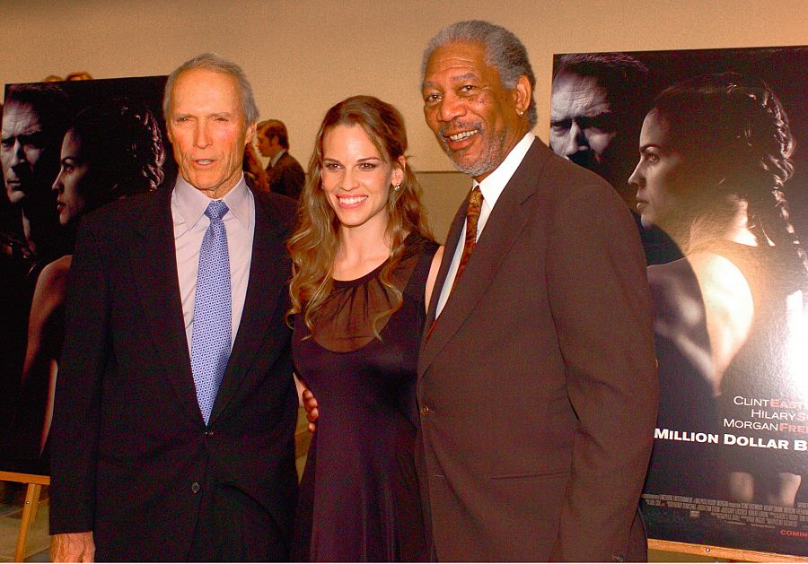 Clint Eastwood, Hilary Swank y Morgan Freeman, protagonistas de la película 'Million Dollar Baby'