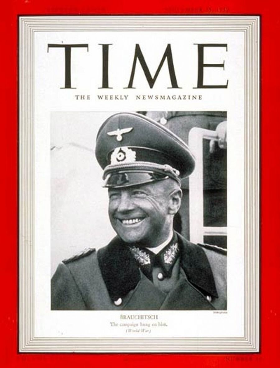 La revista Time dedicó su portada del 25 de septiembre de 1939 al general Von Brauchitsch. Debajo se lee 'La campaña depende de él'