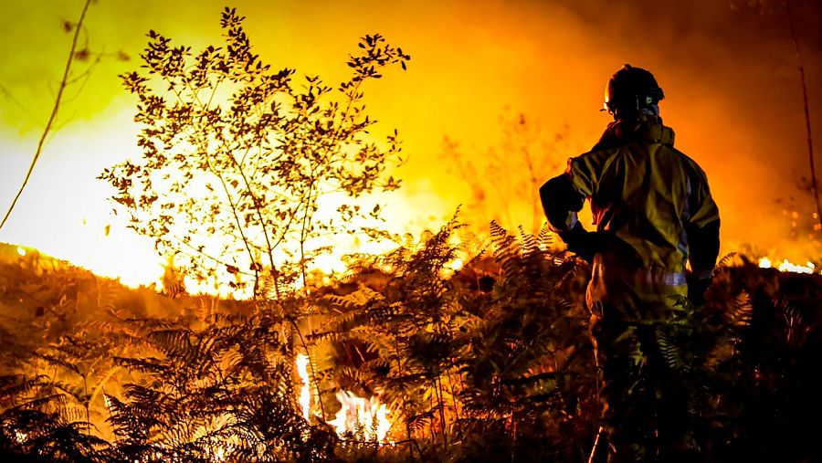 Un bombero se enfrenta al fuego en La Gironda