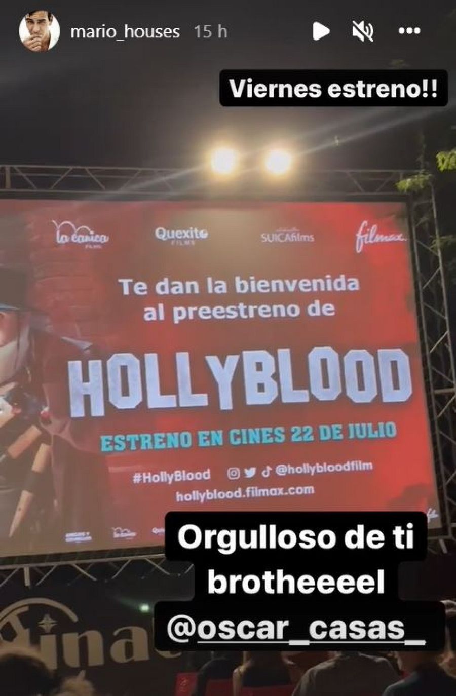 Mario Casas comparte un momento del preestreno de la nueva película de su hermano