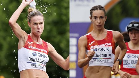 Fotomontaje con las españolas Raquel González (izda) y Laura García-Caro, en los 35 km marcha