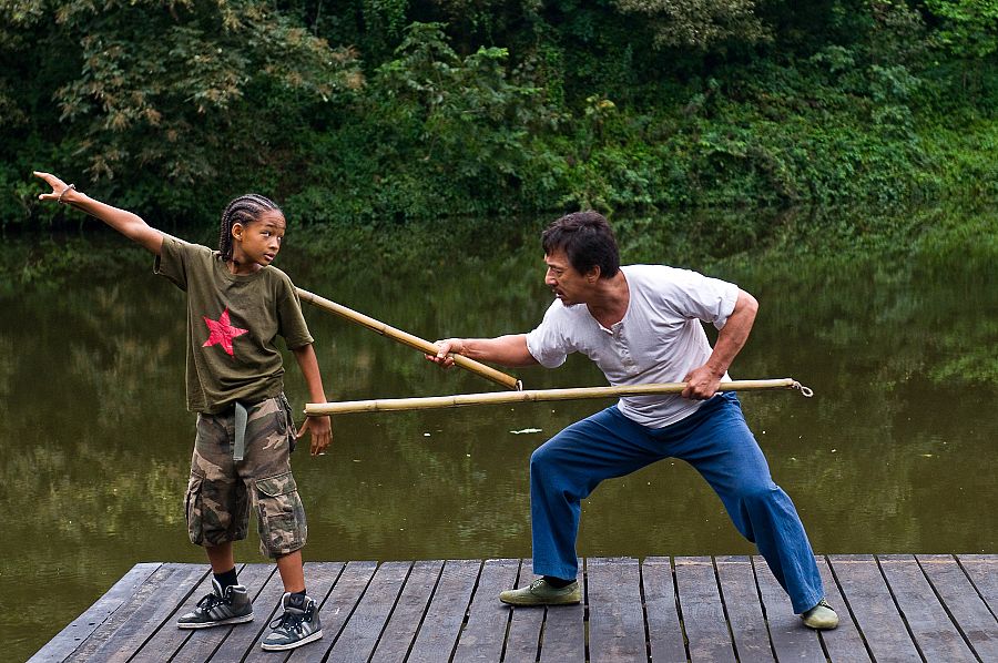 Jaden Smith y Jackie Chan durante el rodaje de 'The Karate Kid' (2010)