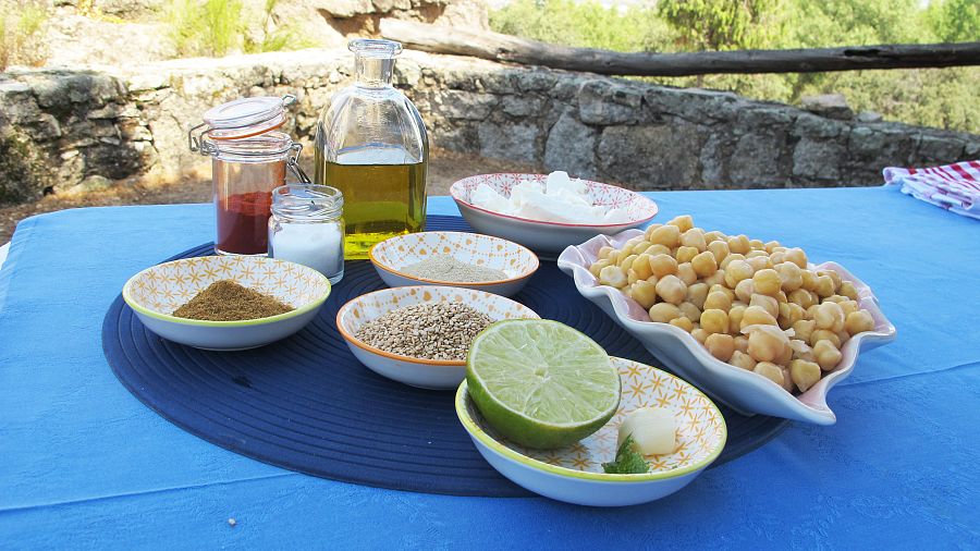 Ingredientes receta hummus con queso feta