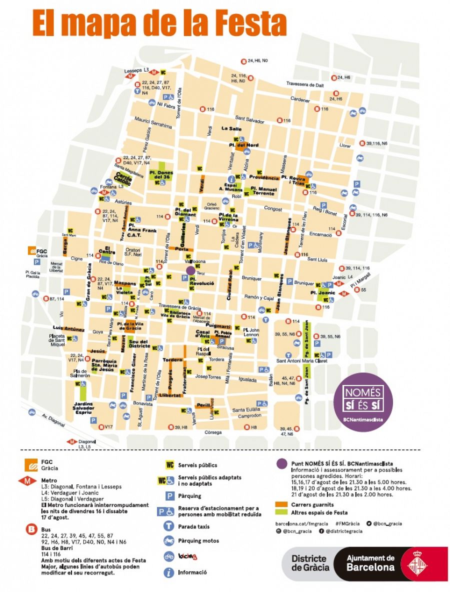 Mapa dels carrers que prenen part a la Festa Major de Gràcia