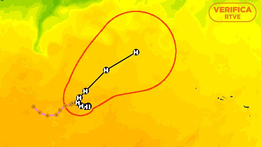 Mapa de seguimiento del ciclón Danielle. Fuente: Portal de cartografía de catástrofes de la NASA. Con el sello VerificaRTVE.
