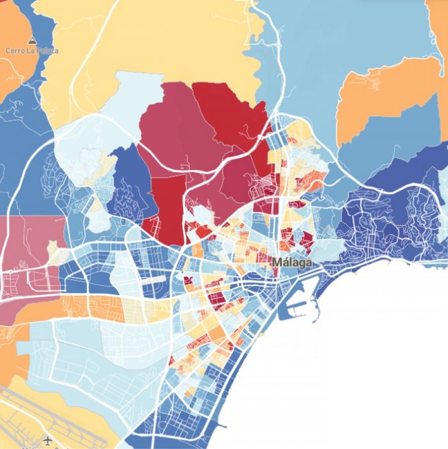 Renta mediana de los hogares barrio a barrio en Málaga (2019)