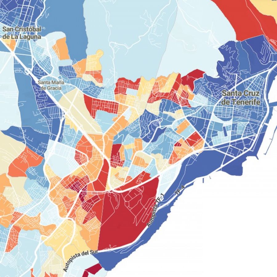 Renta mediana de los hogares barrio a barrio en Santa Cruz de Tenerife (2019)