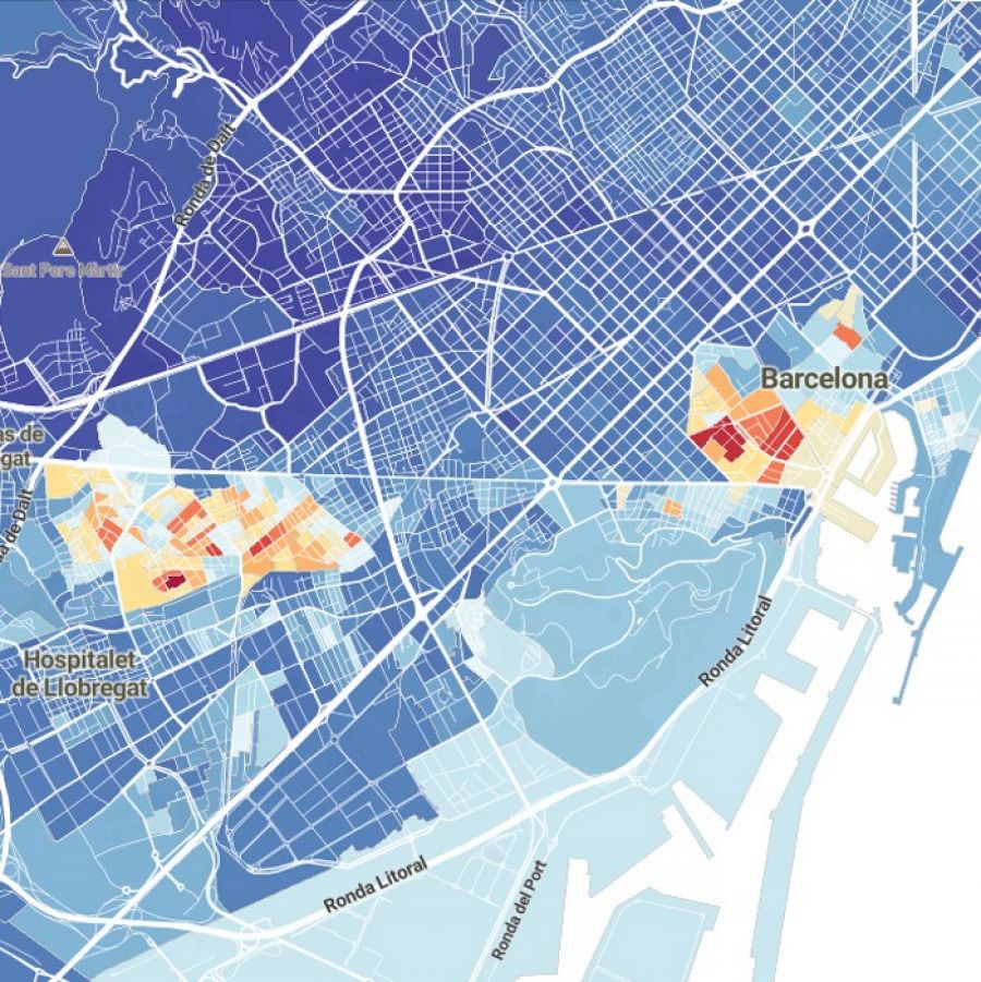 Renta mediana de los hogares barrio a barrio en Barcelona (2019)