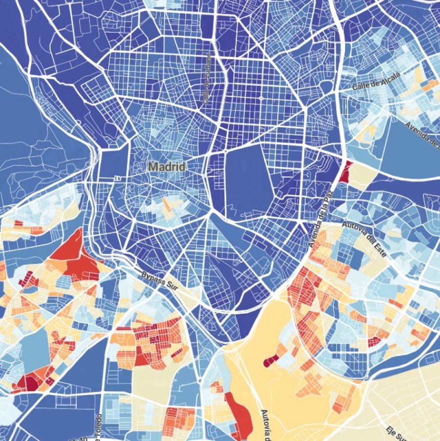 Renta mediana de los hogares barrio a barrio en Madrid (2019)