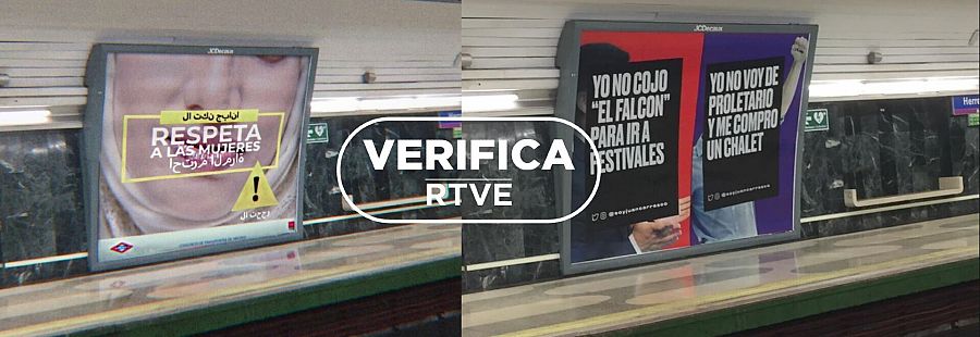 A la izquierda, el falso cartel publicitario que dice 