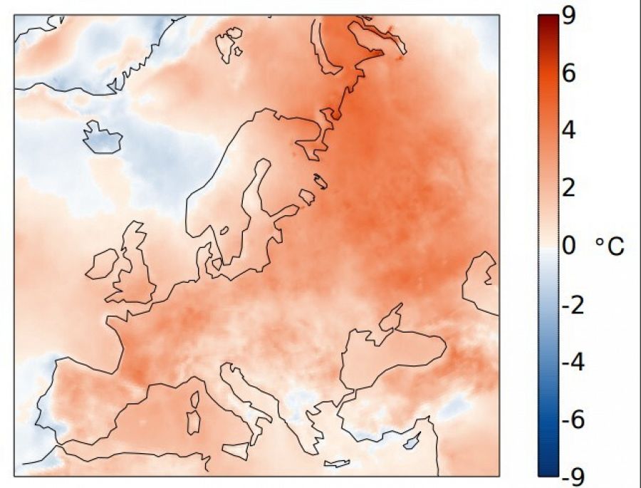 Anomalía de la temperatura en agosto de 2022 en Europa