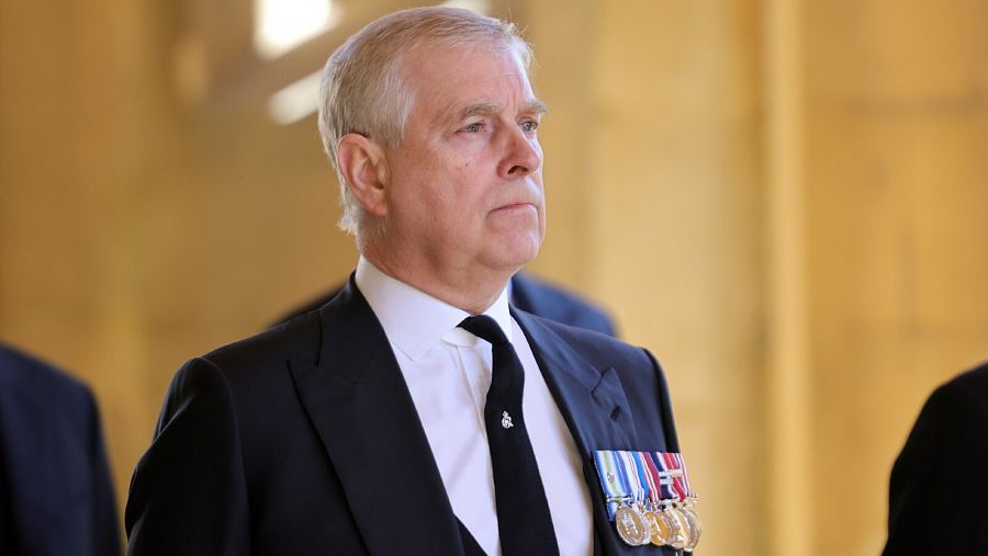 Andrés, duque de York, en el funeral de Felipe de Edimburgo, marido de la reina Isabel II