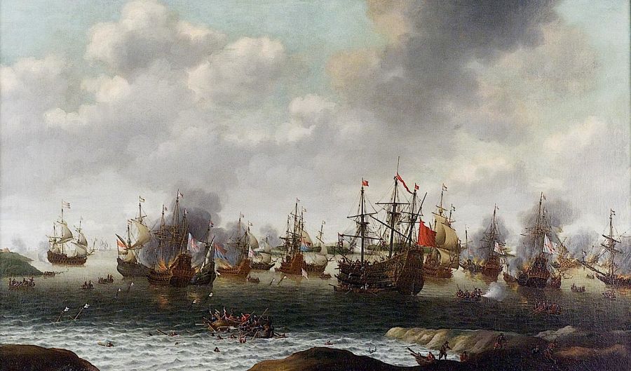 En la imagen se ven los barcos holandeses derrotando a la Royal Navy en el Támesis