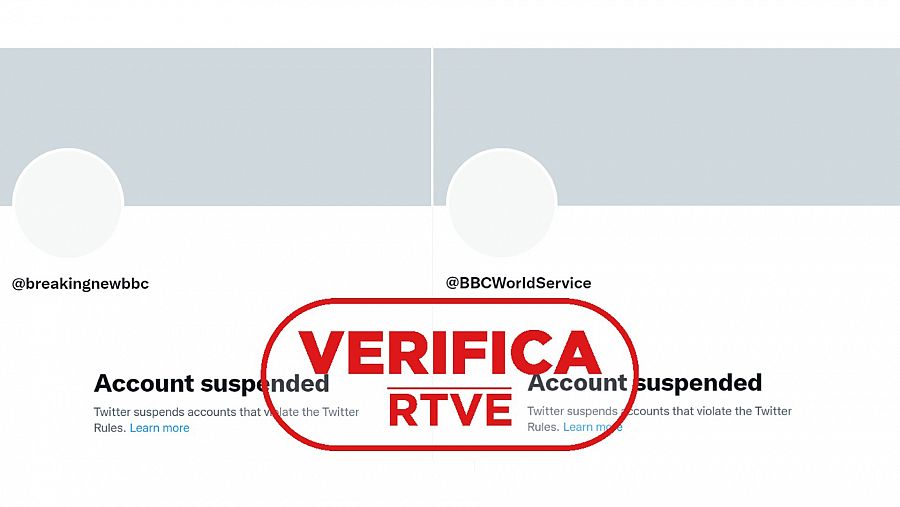 Dos cuentas suspendidas por Twitter por desinformar y suplantar a la BBC el día de la muerte de Isabel II. con el sello VerificaRTVE