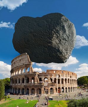 Ilustración de la Agencia Espacial Europea del asteroide Dimorphos junto junto al Coliseo Romano