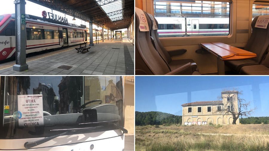 Estación de Aranjuez / Interior del AVE a Requena-Utiel / El autobús cubría el tramo Utiel-Cuenca / Apeadero abandonado camino a Cuenca