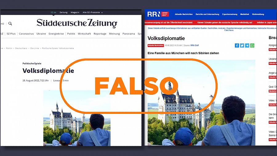 Un artículo falso suplantando al diario alemán Süddeutsche Zeitung y el mismo artículo falso reproducido en la web prorrusa RRN. Con el sello falso en ambas capturas.