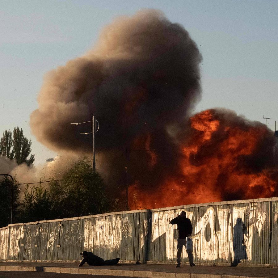 Impacto de un dron suicida en Kiev