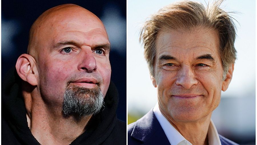 John Fetterman, candidato demócrata al Senado por Pensilvania (izda) y Mehmet Oz, el candidato republicano. Foto: AP Photo/Matt Rourke