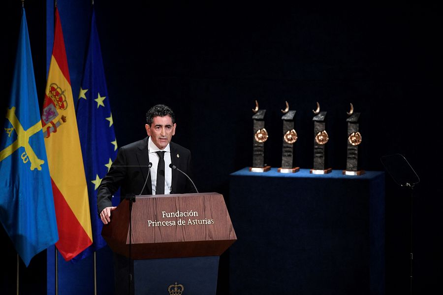 El dramaturgo Juan Mayorga durante su discurso en los Premios Princesa de Asturias