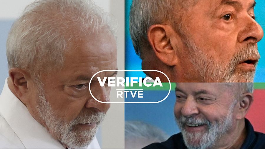 Primeros planos de la oreja de Lula de Silva con el sello: VerificaRTVE