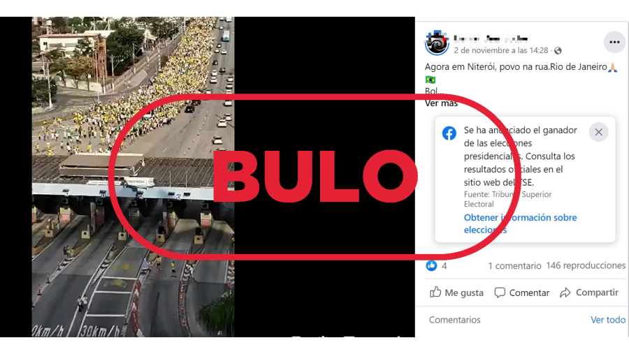 Publicación que utiliza un vídeo descontextualizado para hablar de las protestas contra el resultado electoral con el sello: Bulo