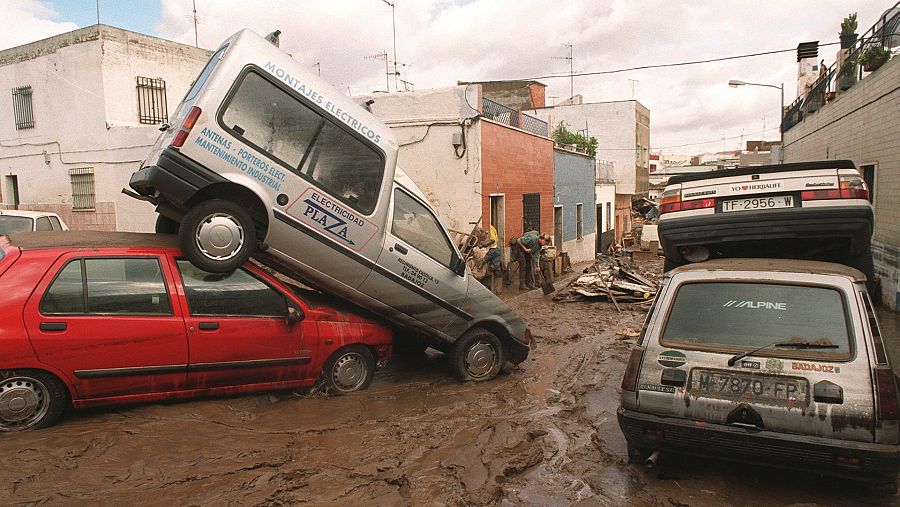 Imagen de archivo de la barriada de Cerro de Reyes (Badajoz) tras la riada.