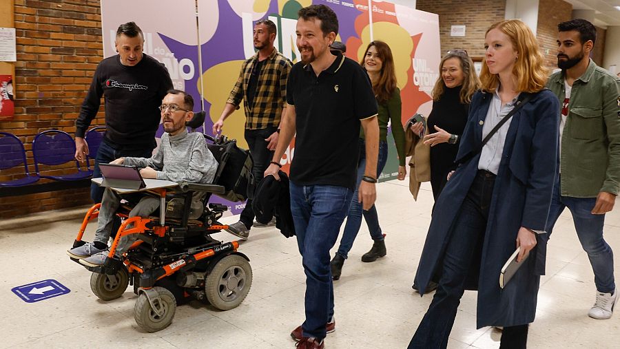 Varios dirigentes de Podemos, a su llegada 'Universidad de Otoño' de la formación morada.