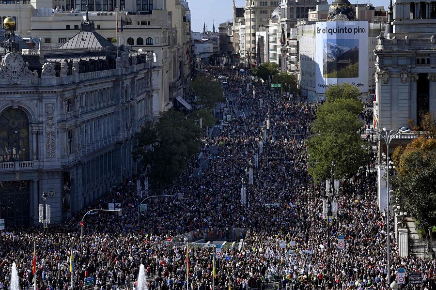 Miles de personas se manifiestan por la sanidad en la calle Alcalá de Madrid