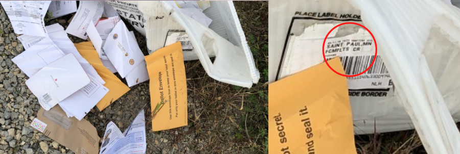 A la izquierda, la imagen de las papeletas que se difunde en redes. A la derecha, la misma fotografía donde se observa que las iniciales de los estados citados en el bulo no coinciden.