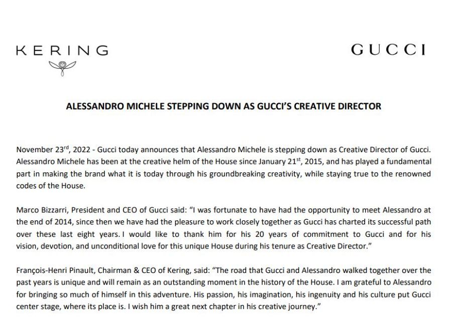 Comunicado oficial de Gucci