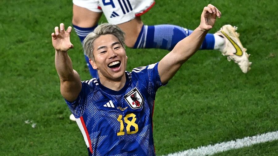 Mundial 2022: Asano celebra el gol de la victoria en el partido Alemania 1-2 Japón