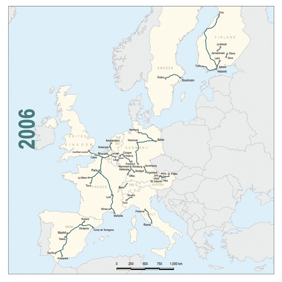 La red ferroviaria europea en 2006