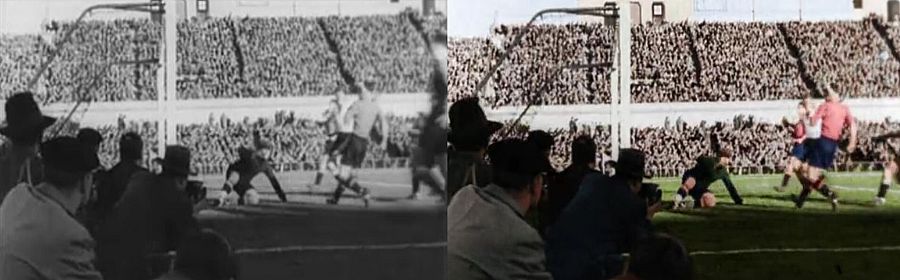 En 'España, el siglo XX en color', no faltará el futbol, como el amistoso de la roja contra Alemania en Montjuïc, Barcelona