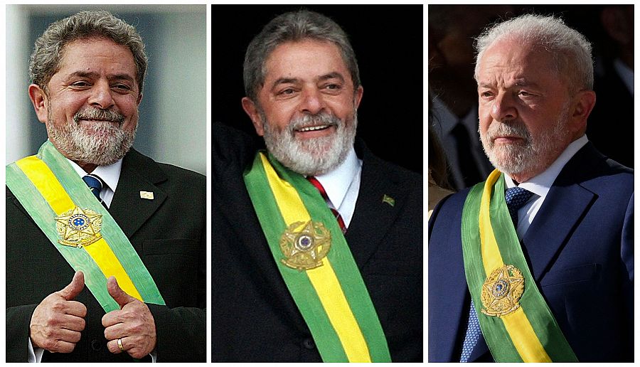 Imagen que muestra a Lula da Silvia luciendo la banda presencial en los actos de toma de posesión de sus diferentes mandatos en Brasil