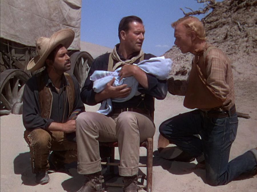 Los tres padrinos: vaqueros del Oeste convertidos en tiernas niñeras