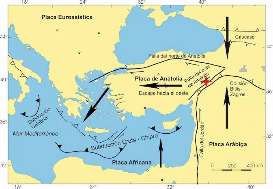 Placas tectónicas y fallas responsables del terremoto de Turquía