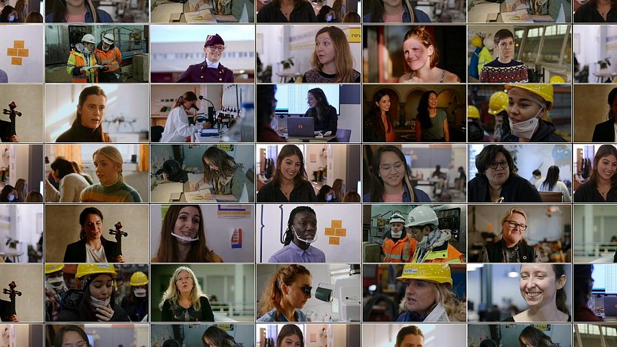 Multipantalla con mujeres de diversas profesiones