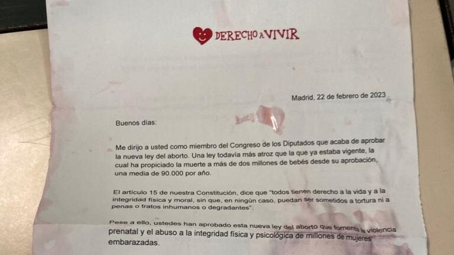 Extracto de la carta enviada junto con la réplica de feto humano