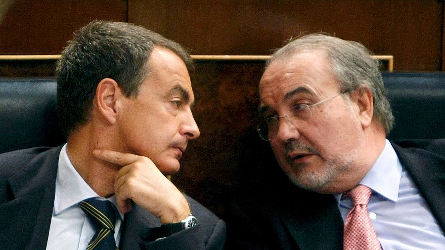 José Luis Rodríguez Zapatero y Pedro Solbes, que ha fallecido este sábado a los 80 años.