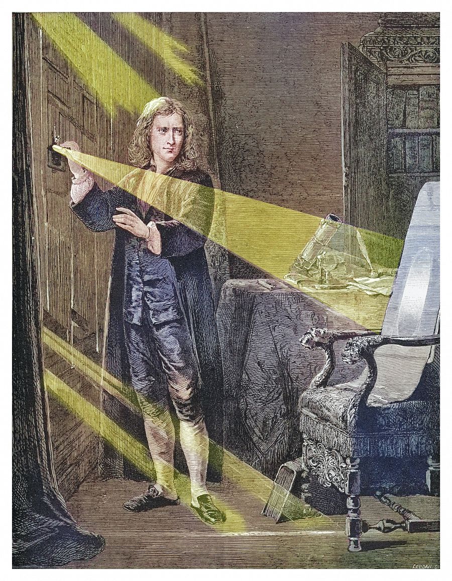 Sir Isaac Newton analysing the ray of light - English mathematician, physicist, astronomer, theologian
