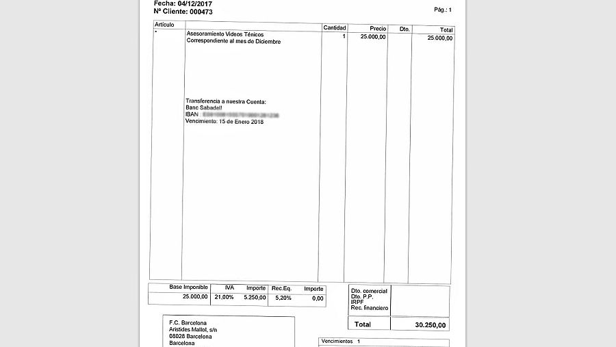 Factura mensual de diciembre de 2017.