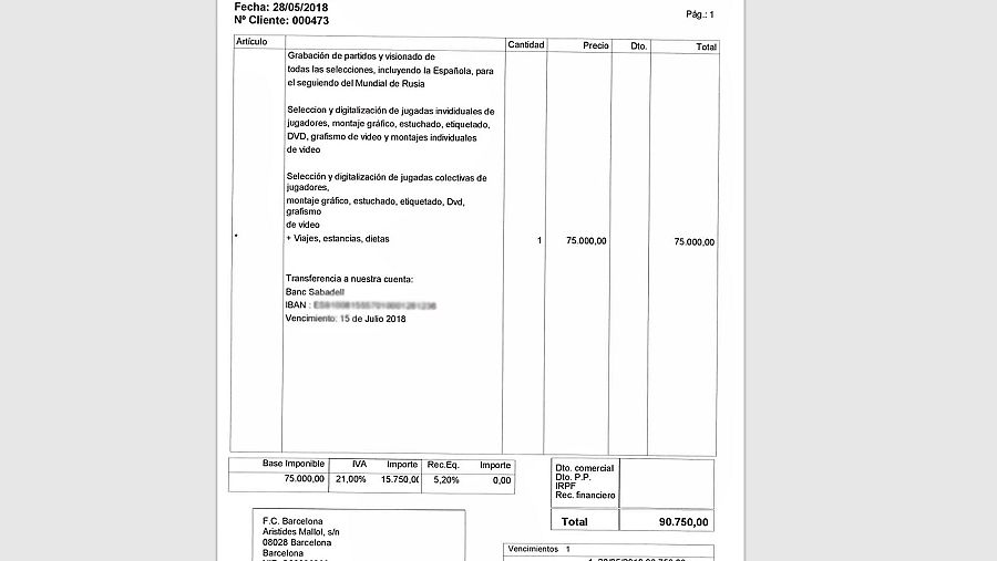 Factura por seguimiento de partidos del Mundial 2018.