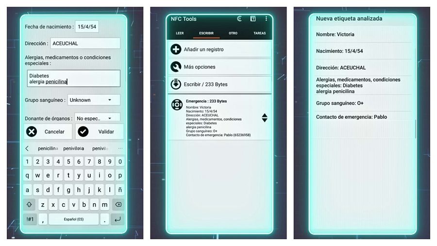 Pantallas de móvil con la configuración de la app Exvital.