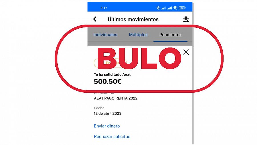 Mensaje fraudulento que suplanta a la Agencia Tributaria para pago por Bizum con el sello Bulo