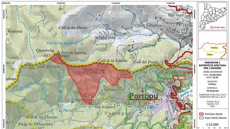 Els Agents Rurals calculen que el foc ha afectat un centenar d'hectàrees del Massís de l'Albera