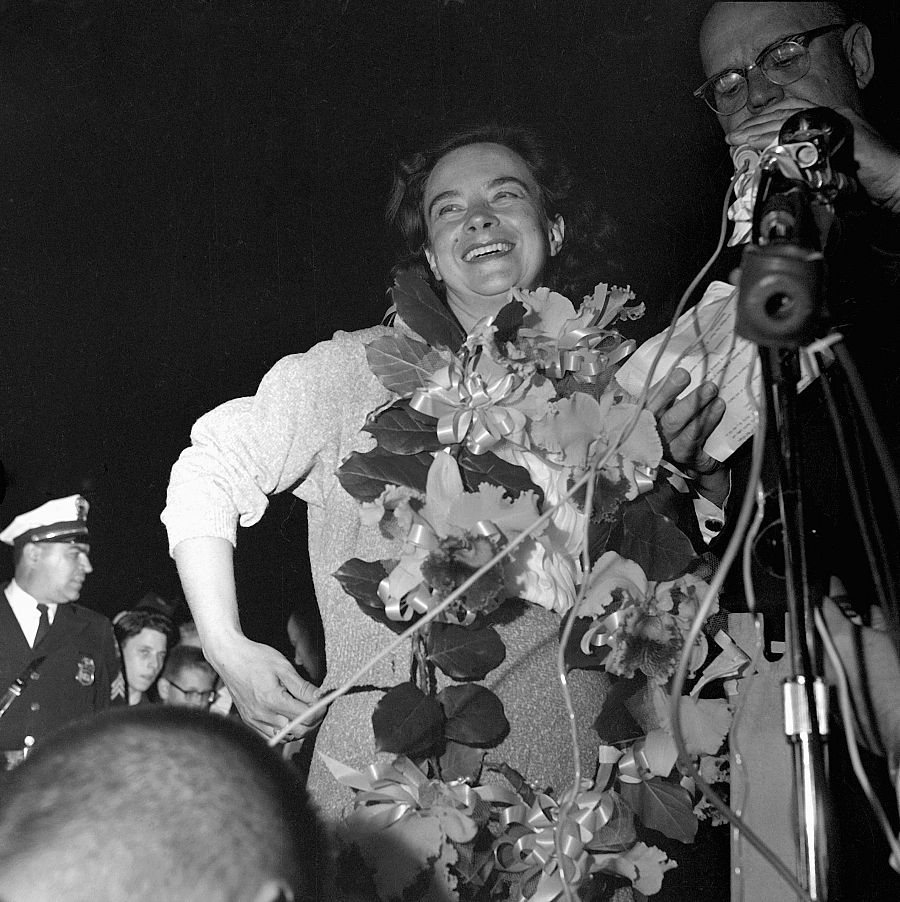 Aviatrix Jerrie Mock Holding Flowers