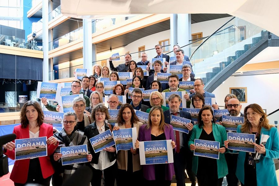 Unos 50 eurodiputados protestan en la Eurocámara por la ley de regadíos en Doñana